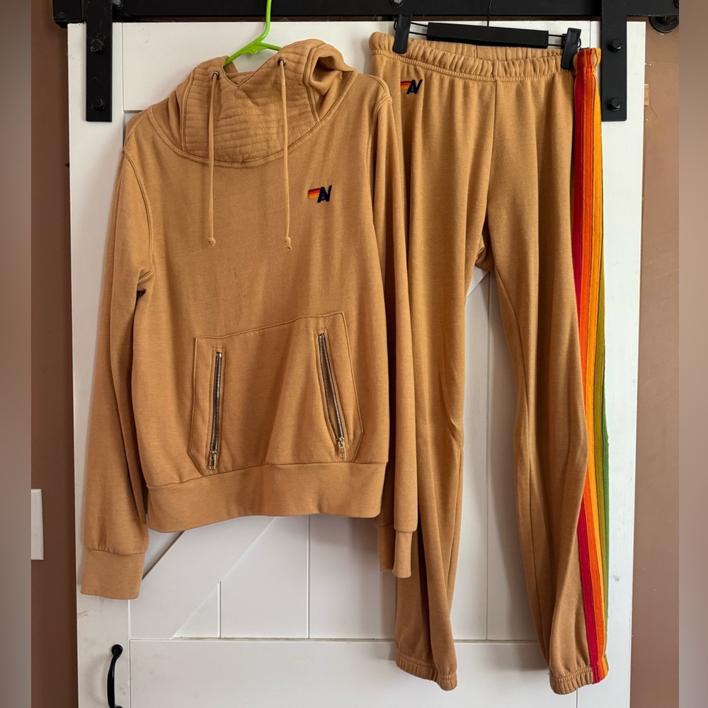 Aviator Nation Tan Set with Rainbow Stripe